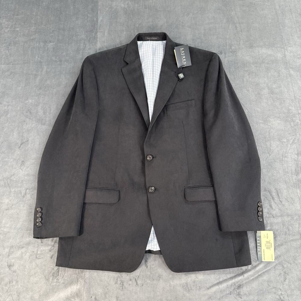 NWT Lauren Ralph Lauren Suit Jacket Mens 42R Black Sueded Polyester 2-Button